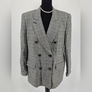 Valerie Stevens Sz 12 Black & White HOUNDSTOOTH PLAID 100% WOOL Jacket Blazer